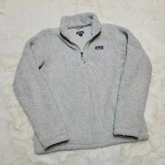 Patagonia Los Gatos Girls Sweater Size XXL 16-18 Light Grey Sherpa - Picture 1 of 6